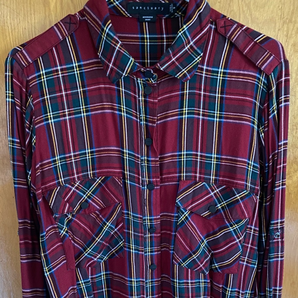 Sanctuary Women’s Boyfriend Plaid Shirt. Size Sm.